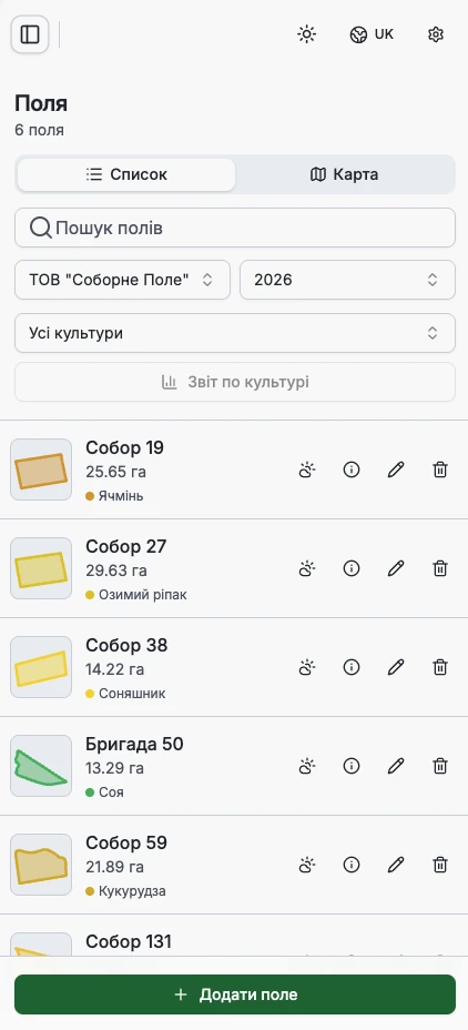 Mobile field list